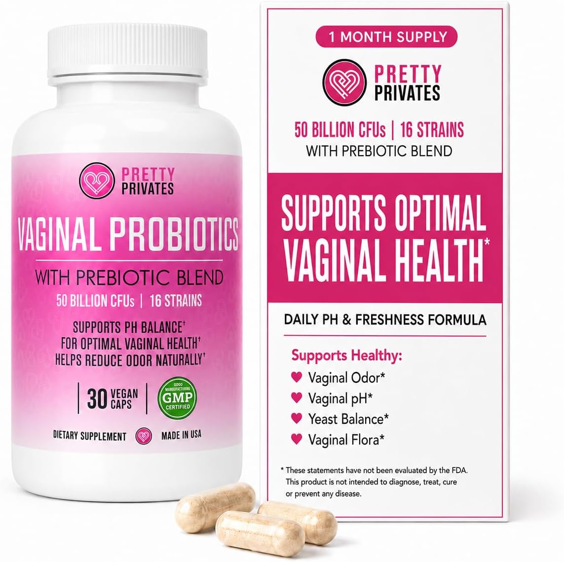 Pretty Privates Vaginal Probiotics for Women – Vaginal Health – PH Balance from a Probiotic Supplement – Not a Suppository – 60ct