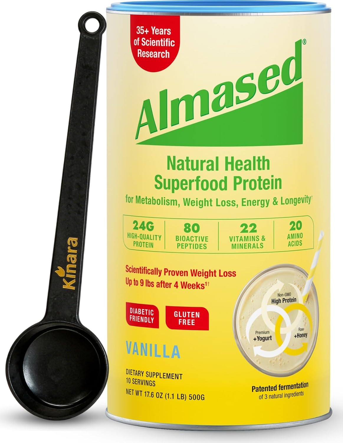 Almased Vanilla Protein Powder for Women & Men – Gluten-Free Meal Replacement Powder Supports Weight Loss & Muscle Retention – Low-Glycemic High Plant Based Protein Shake – 17.6 oz (1 Pack)