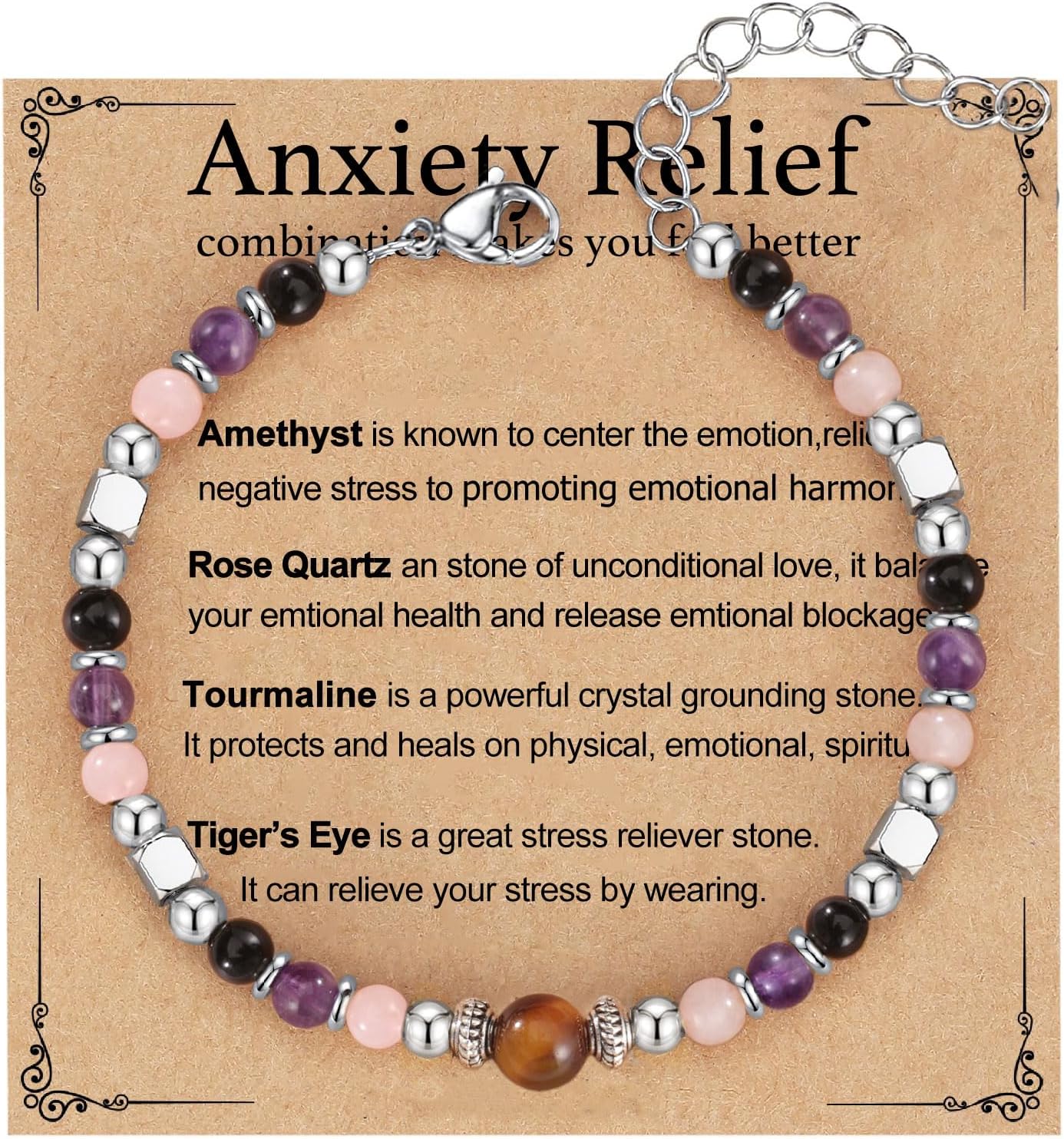 Triple Threat Protection Anxiety Relief Gifts for Women,Natural Healing Crystal Bracelet Evil Eye Jewelry for Her Friends