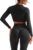 SUUKSESS Women 2 Piece Workout Sets Hidden Scrunch Hip Lifting Seamless Leggings Long Sleeve Yoga Crop Tops