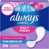 Always Panty Liners for Women Daily Liners, Regular Absorbency, Unscented, 216 Count