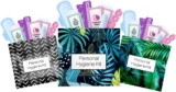 3 x Menstrual All-in-One Kits – Assorted Colors | Convenience on The Go | Single Period Kit Packs | Individually Wrapped Feminine Hygiene Products (Black Treads/Blue Forest/Green Ferns)