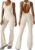 OEAK Womens Flare Jumpsuit with Bra Tummy Control Cutout Romper Workout Outfit Sleeveless Unitard One Piece Backless Bodysuit