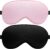 Flat Sleep Eye Mask for Men Women, Silk Sleep Mask for Side Sleeper, Travel Blackout Night Blindfold Eye Shade Cover with Adjustable Strap, Non-3D (Black & Pink)