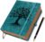 ZXHQ 360 Pages Thick Journal for Women & Men, A5 Lined Journaling Notebook for Writing, Hardcover, 100Gsm Paper, Tree of Life Design, Pen Set, Vintage Brown Edge, Back Pocket, Seagreen