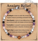 Triple Threat Protection Anxiety Relief Gifts for Women,Natural Healing Crystal Bracelet Evil Eye Jewelry for Her Friends